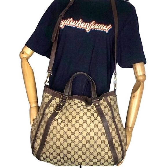 GUCCI Abbey Monogram Oversized Tan Canvas & Brown Leather Crossbody Shoulder Bag - Picture 17 of 17